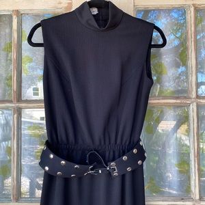 Vintage Ribbed Straight Polyester Knit Dress with Studded Belt sz 6-8